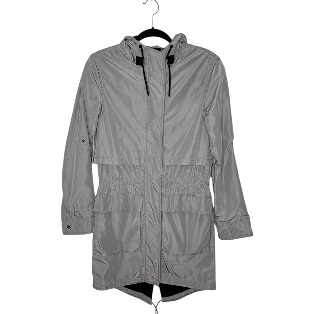 Mackage Gray Hooded Raincoat Jacket View 2